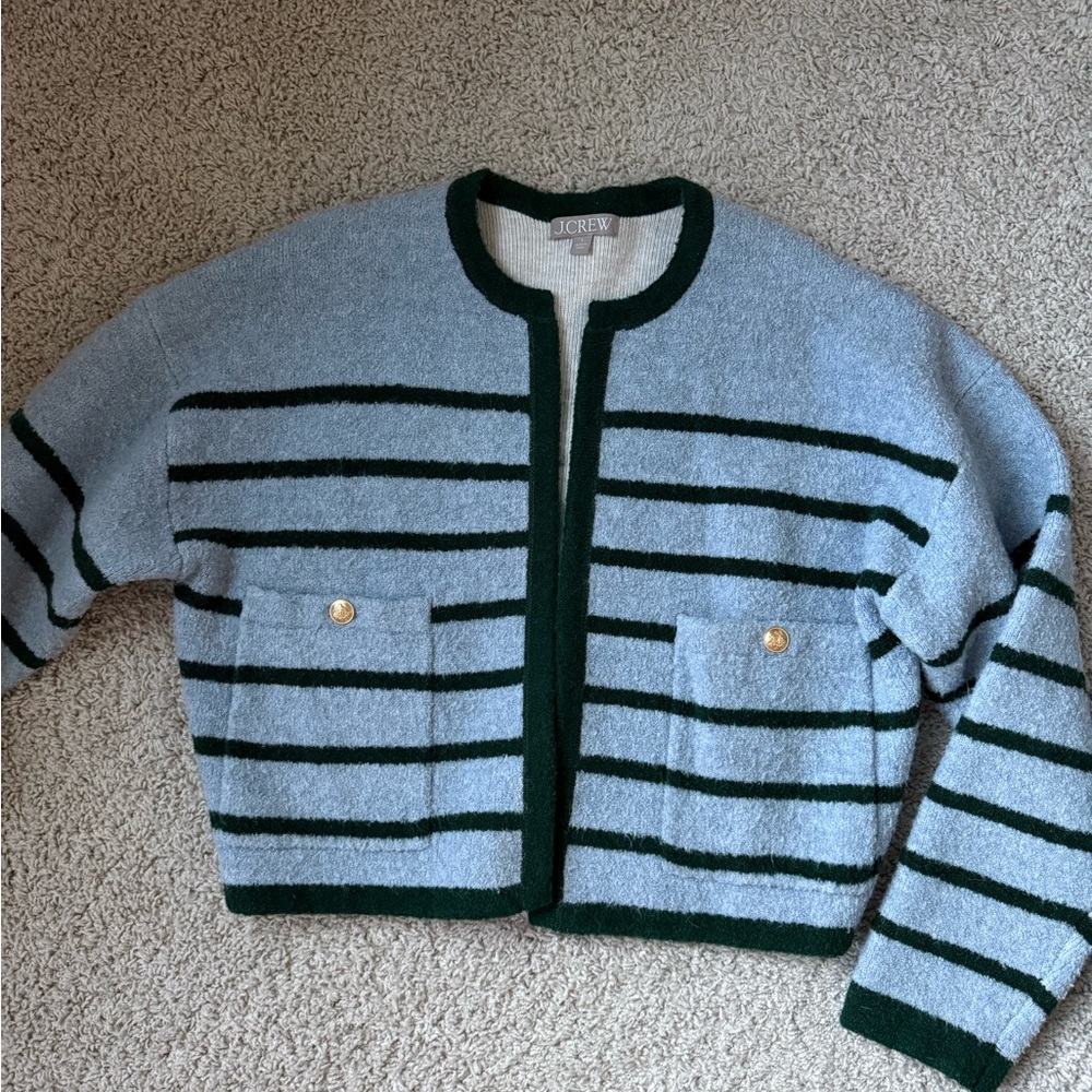 J. Crew Striped Cardigan in Blue and Dark Green